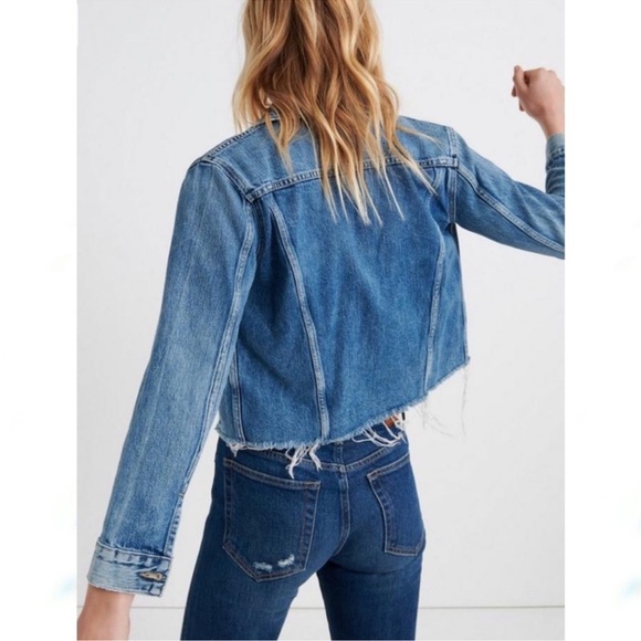 Lucky Brand Tomboy Trucker Cropped Raw Hem Jean Jacket Large Lightweight - Picture 3 of 9